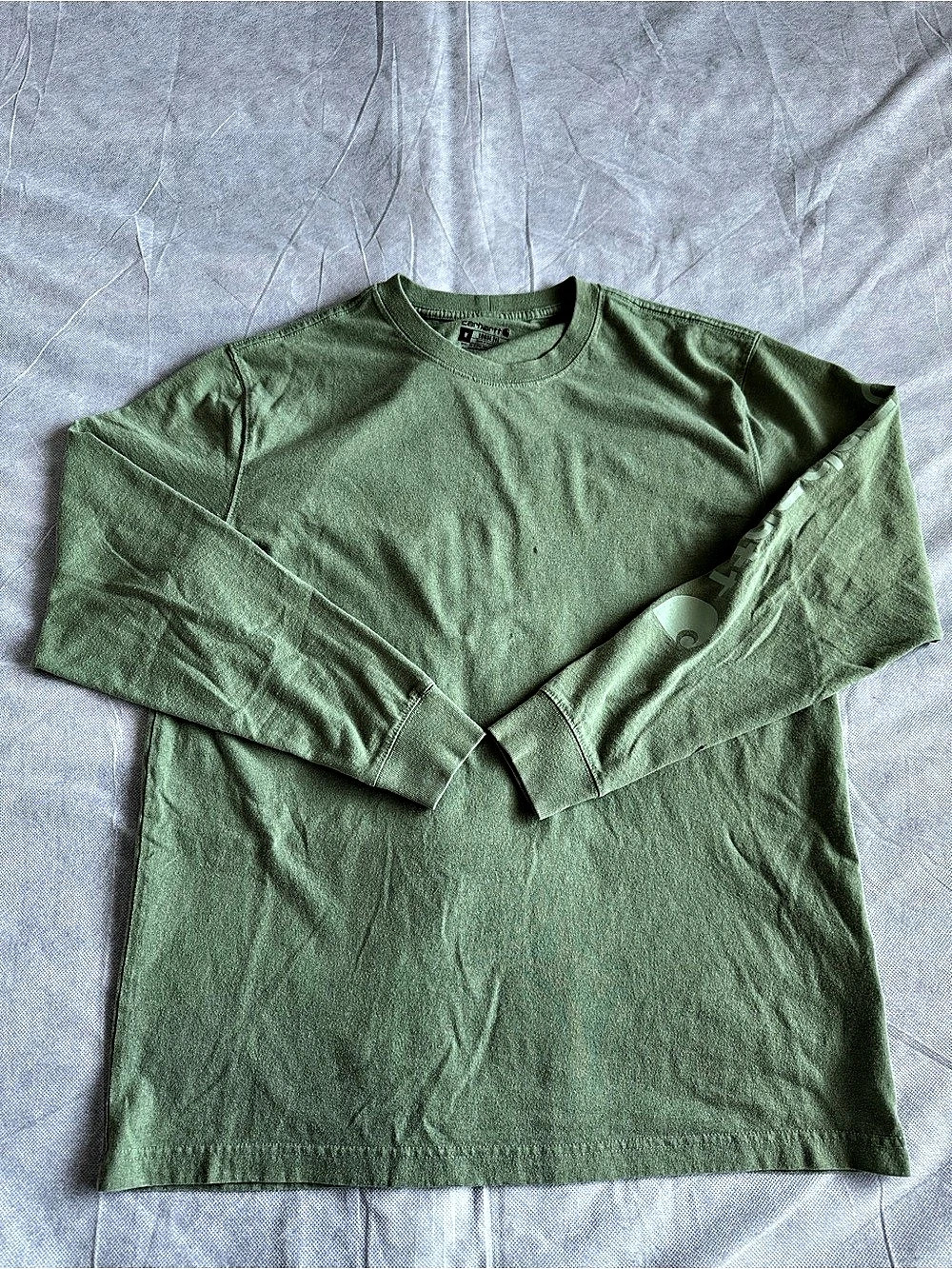 Carhartt Men’s M Green Loose Fit Long Sleeve Crew Neck Logo T-Shirt Easy Care
